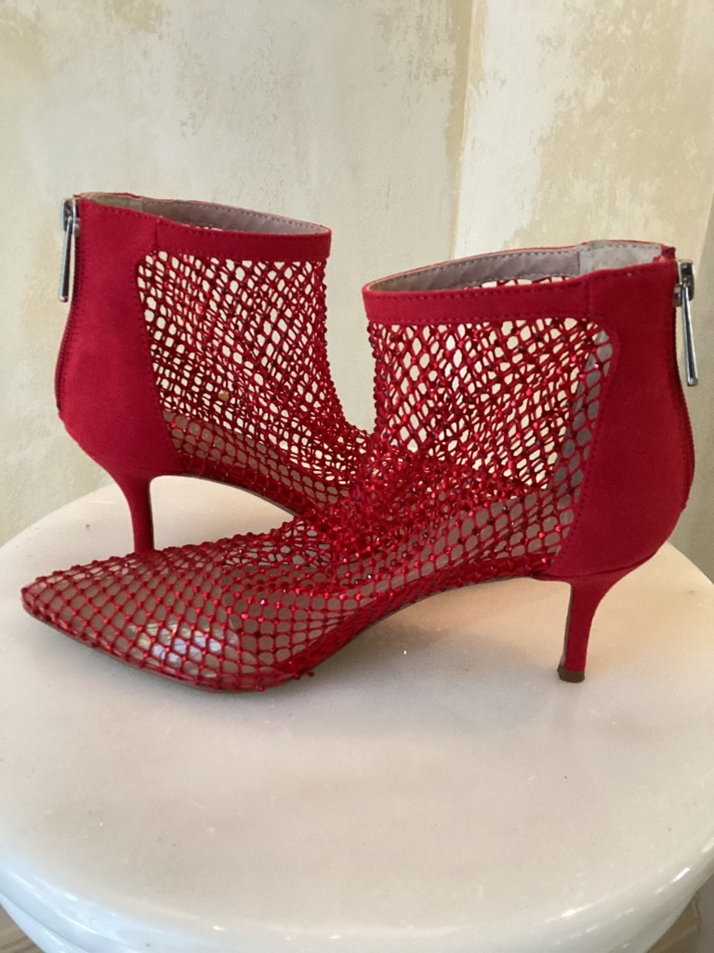 CHARLES DAVID - Rhinestone Mesh Bootie - Fiery Red - 6M - 2 3/4” Heel